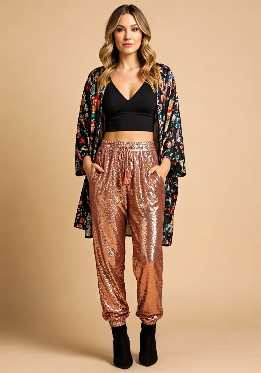 Sequin Joggers Rose Gold