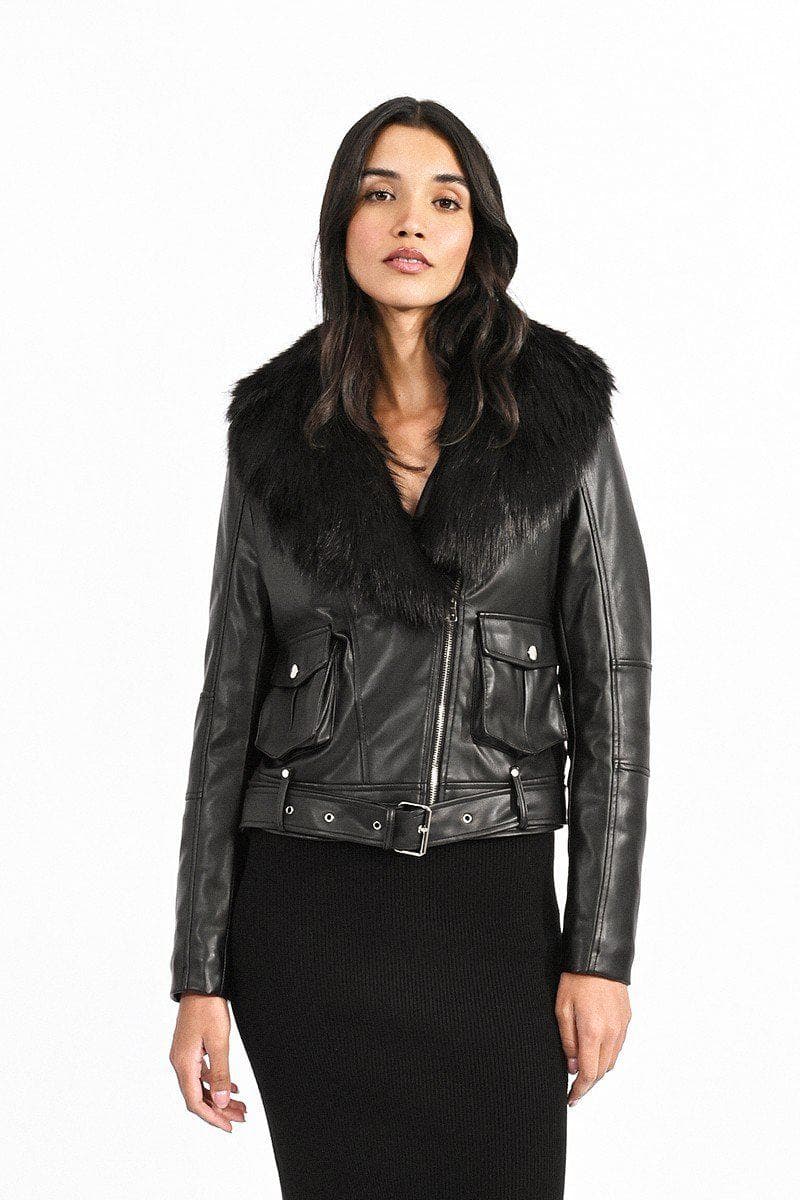 Faux Leather Moto Jacket with Faux Fur Collar Coats & Jackets Scout and Poppy Fashion Boutique