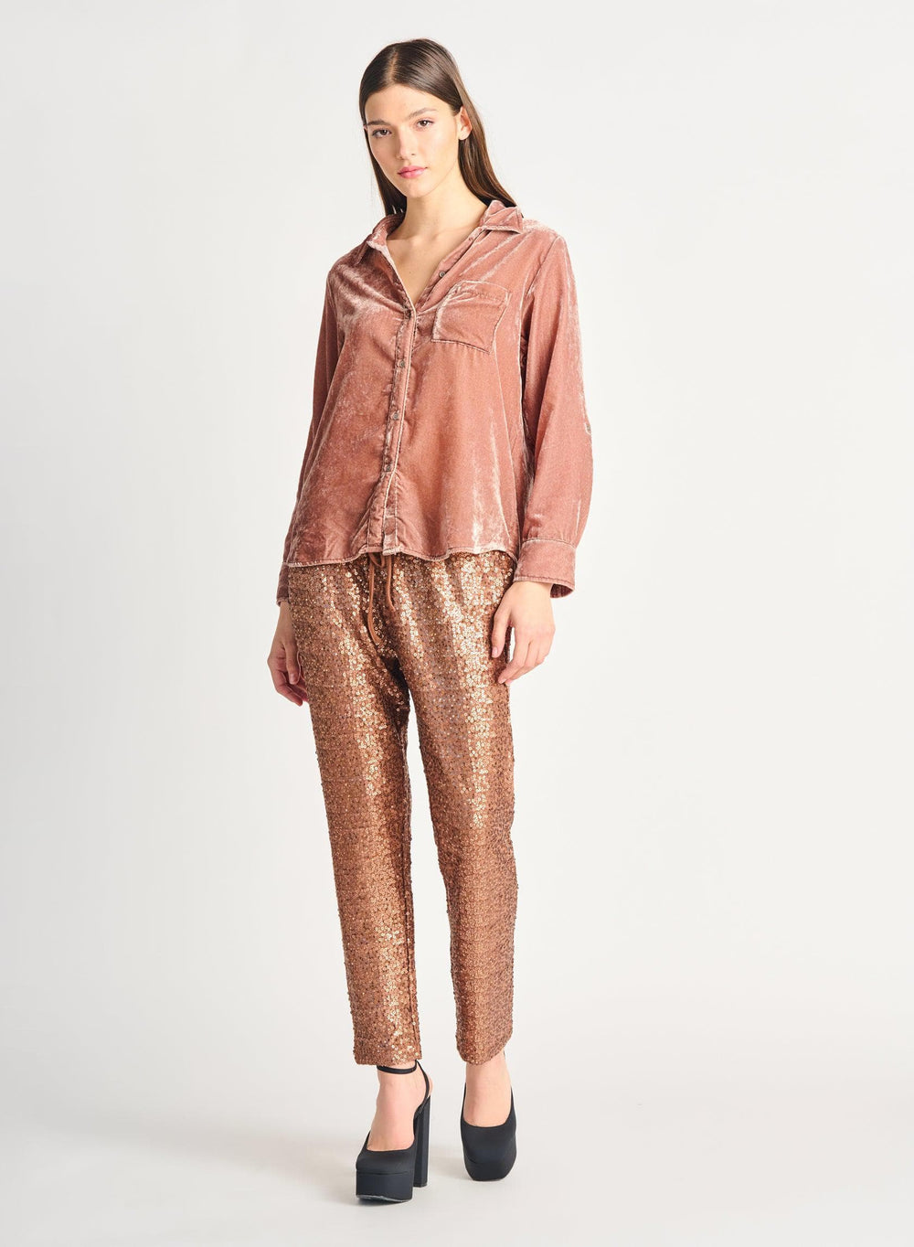 Sequin Joggers Rose Gold Pants Scout and Poppy Fashion Boutique