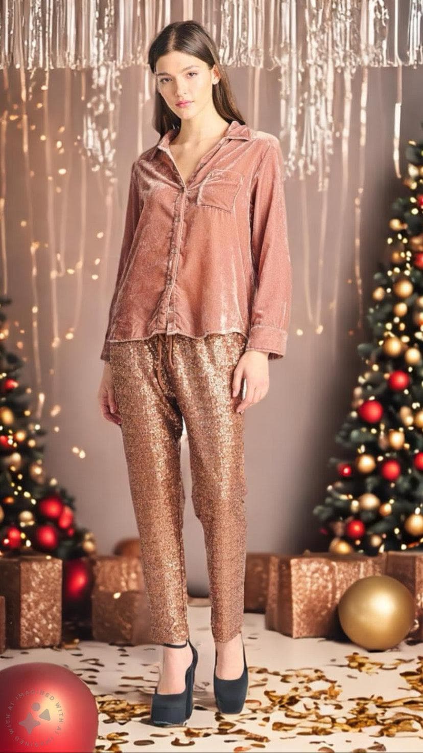 Sequin Joggers Rose Gold Pants Scout and Poppy Fashion Boutique