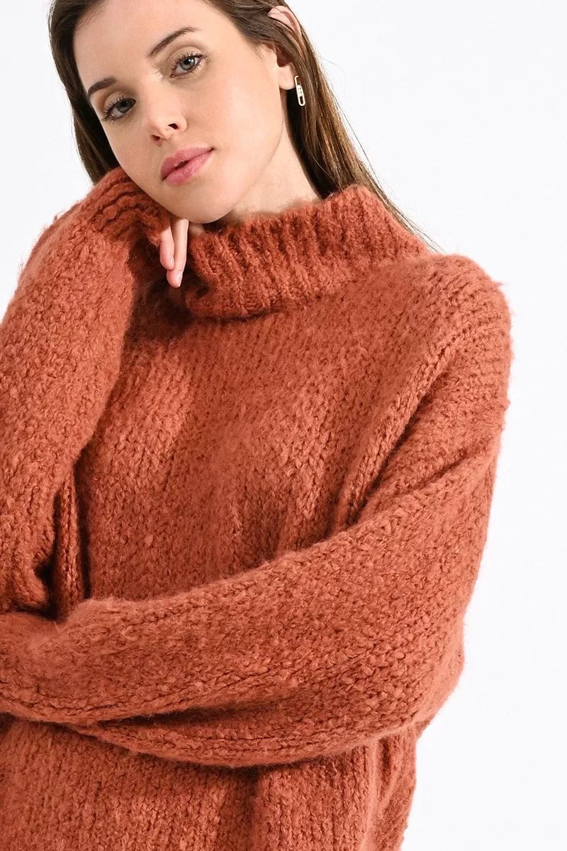 Terracotta High Collar Knit Sweater Sweater Scout and Poppy Fashion Boutique