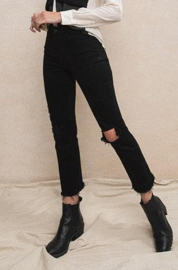 Straight Leg High Rise Distressed Raw Hem Jeans  Jeans 